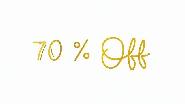 70% off One line continuous animated typography intro outro, hand drawn calligraphy monoline vintage text on background, sale marketing discount offer lettering video gold golden type on white backdro