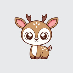 Chubby Cartoon Fawn Vector Illustration with Big Eyes and Tiny Antlers on Gray Background Cute Baby Deer Character Design for Prints and Stickers