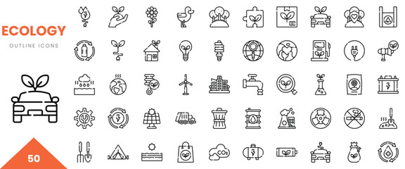 An array of ecological outline icons representing sustainability and environmental awareness.