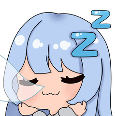 Blue hair chibi girl with tan shirt sleeping