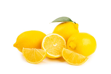 Lemon isolated on white background. Lemon fruits with a slice. Fresh lemon fruits with citrus...