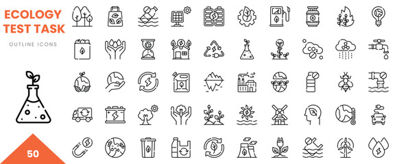 Set of eco-friendly outline icons depicting sustainability and environmental care.