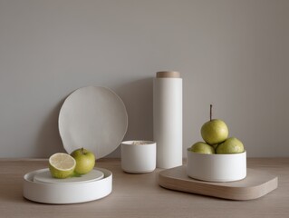 Minimalist Breakfast Still Life with Ceramic Bowls