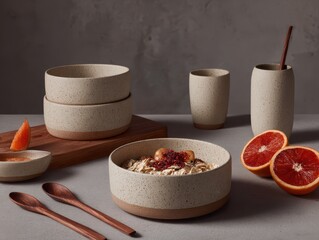 Minimalist Breakfast Still Life with Ceramic Bowls