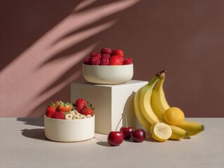 Minimalist Breakfast Still Life with Ceramic Bowls