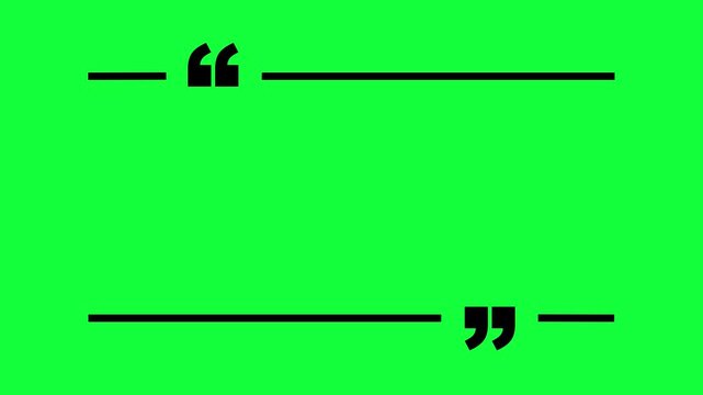 quote mark icon animation. Chatting communication animated icon. Quote Marks Dialogue, talk. Animated quote mark frame design for textual quotation or text spoken by on green background.