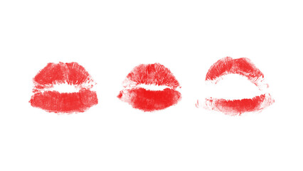 Three red lipstick prints isolated on transparent background, creating a bold and romantic statement for beauty and fashion themes isolated on trasparent background