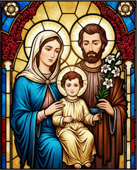 Holy Family stained glass illustration – detailed sacred religious art