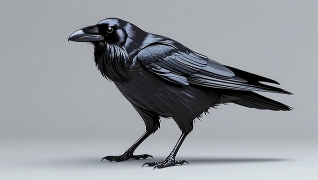Intelligent Black Raven Bird Perched On A Branch