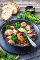 Red kidney bean, potato, kale and sausage soup