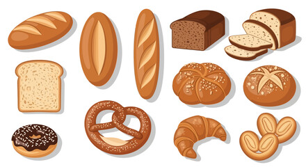 Variety of bread and baked goods illustration.