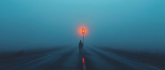 Pedestrian beside road under traffic light