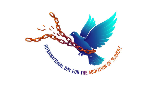 International Day for the Abolition of Slavery illustration featuring a blue bird breaking free from chains vector design for awar