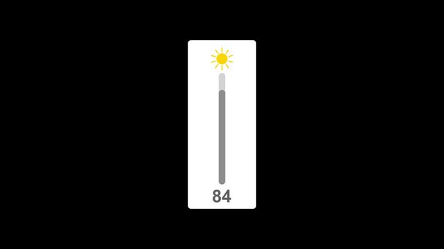 Brightness slider level adjust 0 to 100 animation isolated on black background