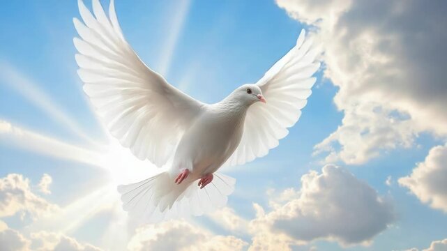 Video A peaceful moment as a white dove soars through the clear blue sky with its wings outstretched