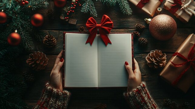 Elegant hand unveils red notebook