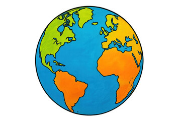Earth globe drawing with continents showing global environment, geography, and education concepts on transparent background