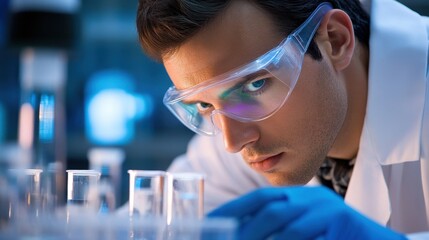 Focused Scientist in Laboratory with Glassware