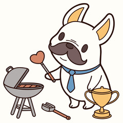 Funny expression on a French Bulldog in a Father’s Day theme, with holding a heart – Best Dad Ever vector art