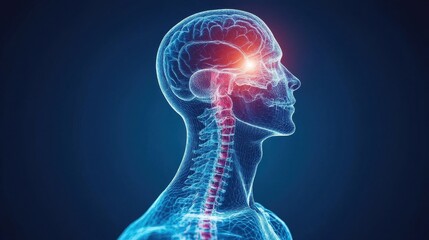 Luminous Brain Model with Spinal Cord Illustration