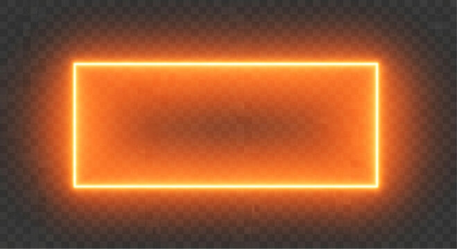 An orange neon rectangle shines brightly on a dark, transparent background, evoking modern style and high-tech themes. vector illustration