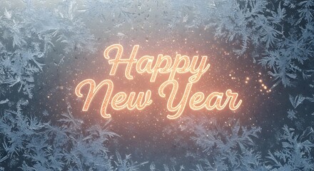 A festive happy new year greeting card with a frosty winter background