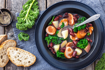 Red kidney bean, potato, kale and sausage soup
