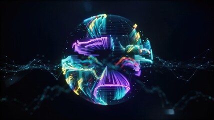 Stunning data sphere visualization with vibrant light trails and network connections