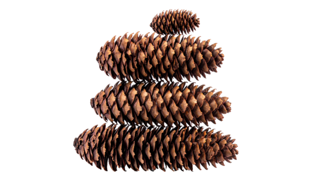 Stack of Natural Pinecones Arranged in a Pyramid Shape Isolated on Transparent Background