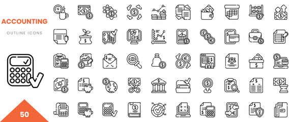 A collection of detailed outline icons representing various accounting concepts.