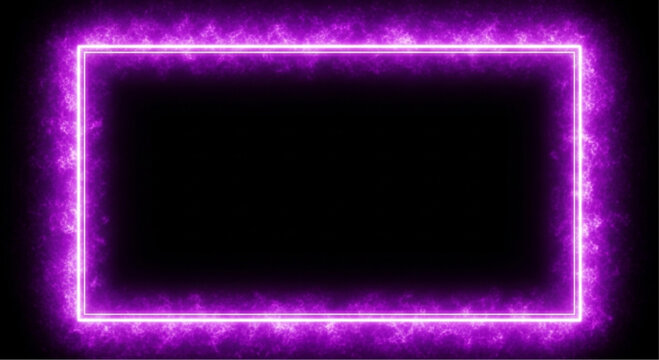 A vivid neon frame glows with a captivating purple aura on a dark background. The scene exudes an atmosphere of modernity and technological innovation. vector illustration