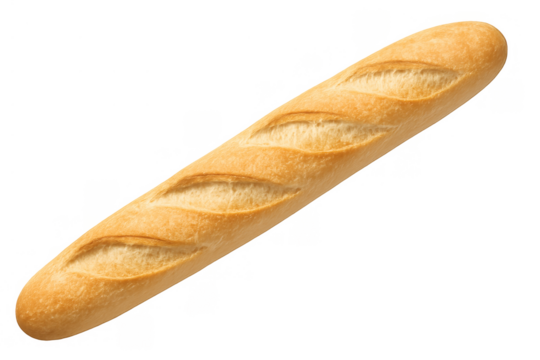 French baguette, a classic long loaf of baked bread, a staple food from france, on a transparent background