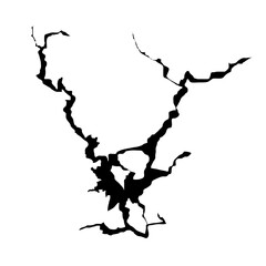 Black crack isolated on transparent background, a symbol of damage, fracture, or breakage on a clean backdrop surface isolated on trasparent background
