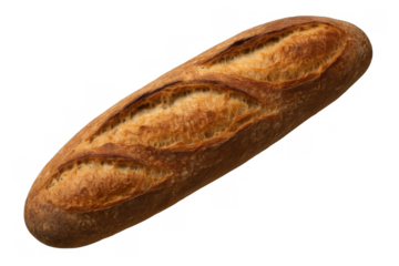Freshly baked baguette with a golden crust, a staple of french cuisine, offering a delicious carbohydrate food item
