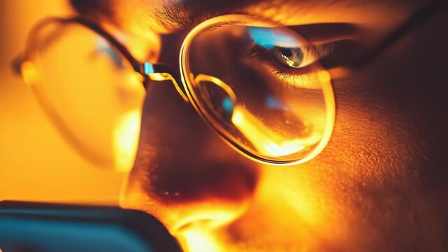Video Close-up shot of a person with glasses on their face