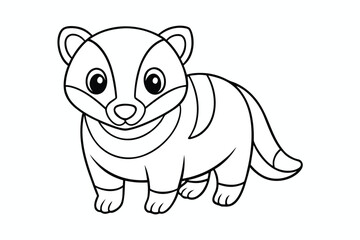 Cute cartoon badger coloring page outline isolated on