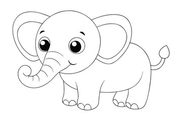 Cute cartoon baby elephant outline drawing isolated on