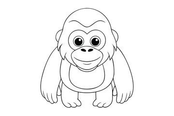 Cute baby gorilla cartoon outline drawing isolated on