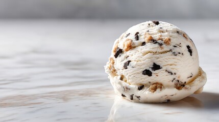 Creamy vanilla ice cream with chocolate cookie pieces on a marble countertop, showcasing a delicious and indulgent dessert treat for all occasions