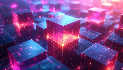 Abstract Glowing Cubes - A Futuristic Digital Landscape.