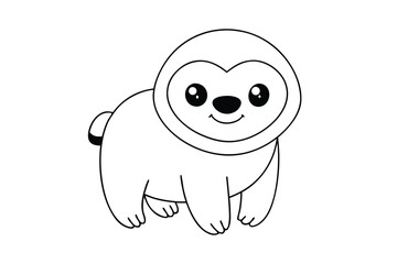 Naklejka premium Cute baby sloth cartoon outline drawing for coloring book isolated on