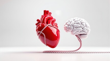 anatomically realistic heart, human brain, detailed medical illustration, digital art, photorealistic, high quality, 8k, sharp focus