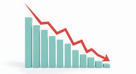 Downward trend bar graph with red arrow indicating economic decline