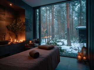 Winter Spa Retreat With Frosted Window Light