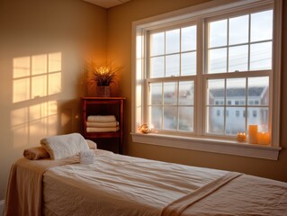 Winter Spa Retreat With Frosted Window Light