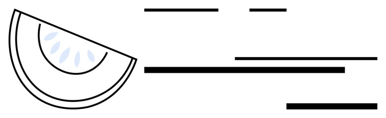 Watermelon slice with seeds and dynamic speed lines conveying motion. Ideal for refreshment, summer, speed, energy, vitality, minimalism, and health concepts. A simple flat metaphor