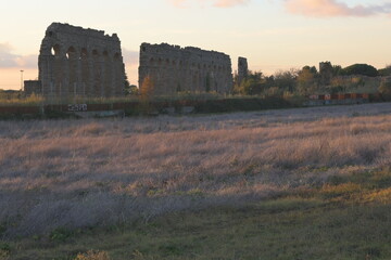 sunset over the old castle