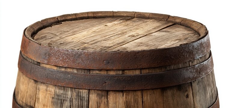 The wooden barrel top isolated on white background rustic vintage oak container
