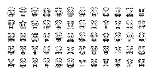 Funny cartoon face expressions silhouette bundle