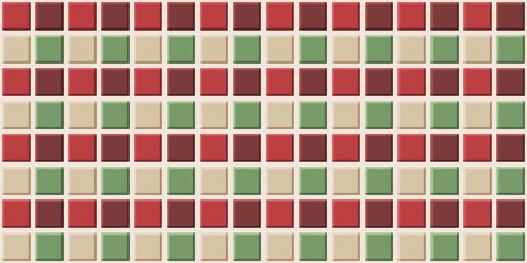 Christmas block tiles texture - red green beige seamless pattern background